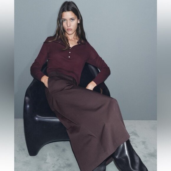 ZARA BUTTONED KNIT POLO TOP - Picture 5 of 9